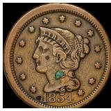 1854 Braided Hair Large Cent LIGHTLY  CIRCULATED