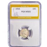 1916 Barber Dime PGA MS65