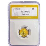 1989 1/10oz $5 Gold Eagle PGA MS70