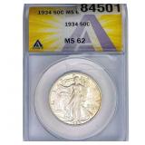 1934 Walking Liberty Half Dollar ANACS MS62