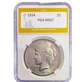 1934 Silver Peace Dollar PGA MS67