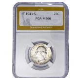 1941-S Washington Silver Quarter PGA MS66
