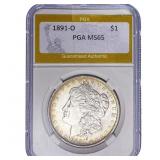 1891-O Morgan Silver Dollar PGA MS65