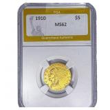1910 $5 Gold Half Eagle PGA MS62