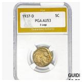 1937-D Buffalo Nickel PGA AU53 3 Legs