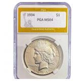 1934 Silver Peace Dollar PGA MS64