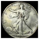 1918-S Silver Walking Liberty Half Dollar NEARLY U