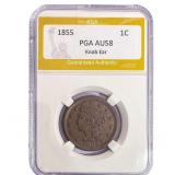 1855 Braided Hair Large Cent PGA AU58 Knob Ear