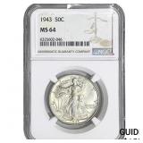 1943 Walking Liberty Half Dollar NGC MS64