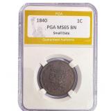 1840 Braided Hair Large Cent PGA MS65 BN Sm. Date