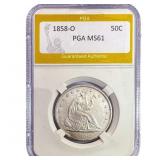 1858-O Seated Liberty Half Dollar PGA MS61