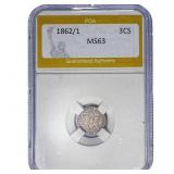 1862/1 Silver Three Cent PGA MS63