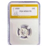 1920 Mercury Silver Dime PGA MS64 FB