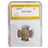 1936-S Buffalo Nickel PGA MS64
