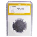 1844 Braided Hair Large Cent PGA AU53