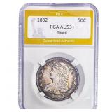 1832 Capped Bust Half Dollar PGA AU53+ Toned