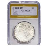 1878 8TF Morgan Silver Dollar PGA MS64
