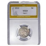1913 Buffalo Nickel PGA MS64 Type 1