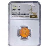 1950-D Wheat Cent NGC MS67 RD