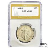 1945-D Walking Liberty Half Dollar PGA MS66