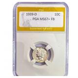 1939-D Mercury Silver Dime PGA MS67+ FB
