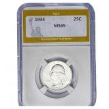 1934 Washington Silver Quarter PGA MS65