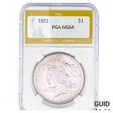 1921 Silver Peace Dollar PGA MS64