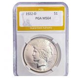 1922-D Silver Peace Dollar PGA MS64