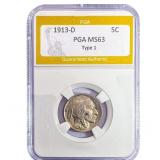 1913-D Buffalo Nickel PGA MS63 Type 1