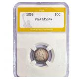 1853 Seated Liberty Dime PGA MS64+