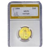 1994 1/4oz $10 Gold Eagle PGA MS70