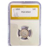 1850 Seated Liberty Dime PGA MS64