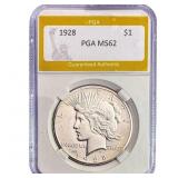 1928 Silver Peace Dollar PGA MS62