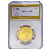 1881 $10 Gold Eagle PGA MS64