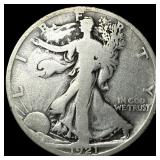 1921-D Silver Walking Liberty Half Dollar NICELY C