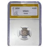 1850 Seated Liberty Half Dime PGA MS64+ Toned