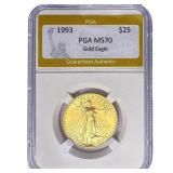1993 1/2oz $25 Gold Eagle PGA MS70