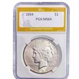 1934 Silver Peace Dollar PGA MS64