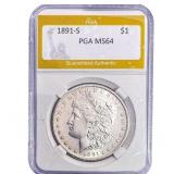 1891-S Morgan Silver Dollar PGA MS64