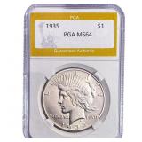 1935 Silver Peace Dollar PGA MS64