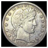 1908-S Silver Barber Quarter CLOSELY UNCIRCULATED