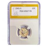 1941-S Mercury Silver Dime PGA MS67 FB