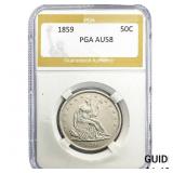 1859 Seated Liberty Half Dollar PGA AU58