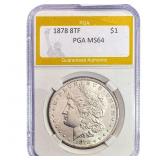 1878 8TF Morgan Silver Dollar PGA MS64