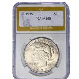 1935 Silver Peace Dollar PGA MS65