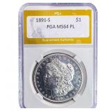 1891-S Morgan Silver Dollar PGA MS64 PL