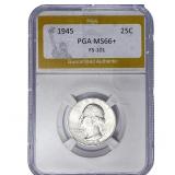 1945 Washington Silver Quarter PGA MS66+ FS-101