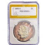 1885-S Morgan Silver Dollar PGA MS65+