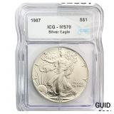 1987  ICG MS70 $1 Silver 1OZ SE