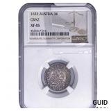 1633 Austria Silver 3 Kreuzer NGC XF45